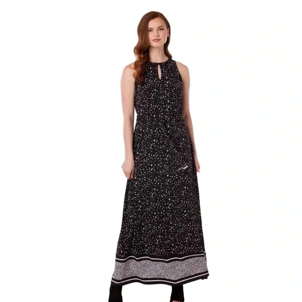 Michael Kors Nora Print Border Maxi Dress Size Medium